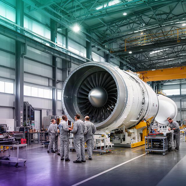 Nave de fabricación de aerogeneradores en Llagostera con una góndola en montaje y técnicos trabajando